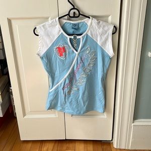 Juniors medium blue white shirt